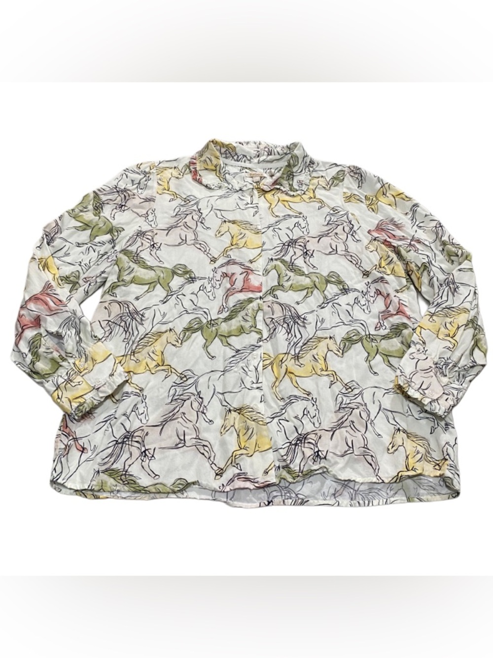 Barbour Honeysuckle Long Sleeve Horse Pattern Button Up Lyocell Blouse Size 12 - Picture 2 of 8